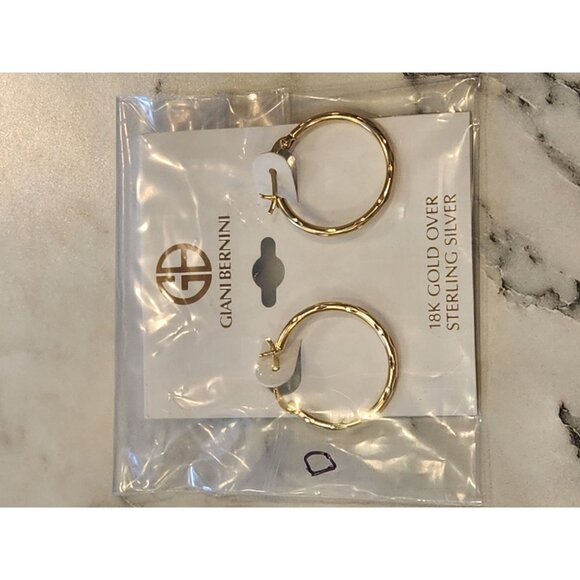 Giani Bernini 18K Gold Over Sterling Silver Textured Hoop Earrings - Picture 2 of 4